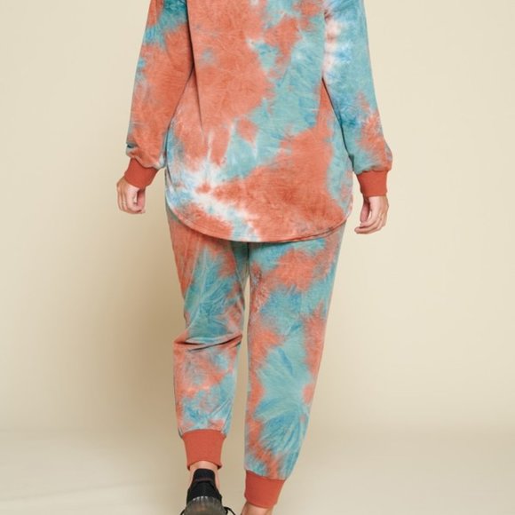 PLUS  tie-dye knit lounge set ★ sweatshirt + joggers ★ sizes 1X, 2X - Picture 3 of 8